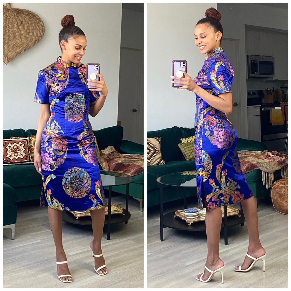 Elegant Blue Floral Midi Dress